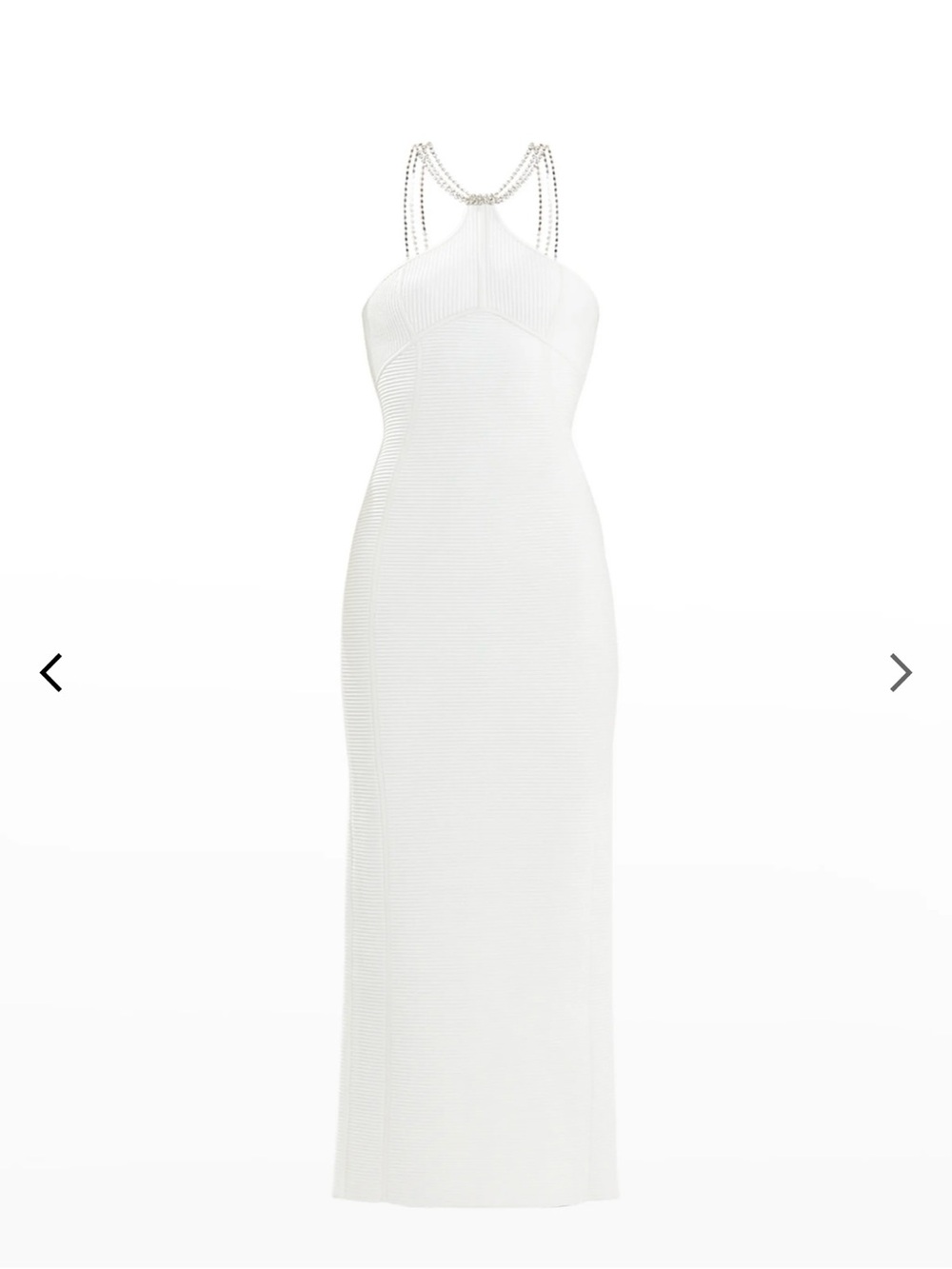 Herve Leger White Halter Chain-Strap Bandage Maxi Dress